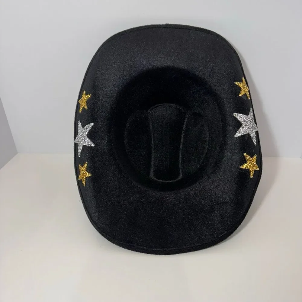 Cowgirl Hat Rhinestone-Embellished Stars Black Cowboy Hat Gold Silver | Women - Picture 7 of 14